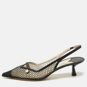 Jimmy Choo Black Mesh and Leather Fetto Slingback Pumps Size 41, Pumps - Luxury Closet catalog