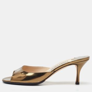 Jimmy Choo Metallic Gold Leather Open Toe Slide Sandals Size 38, Sandals - Luxury Closet catalog