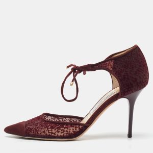 Jimmy Choo Burgundy Velvet Mesh and Suede Vince Ankle Tie Sandals Size 37.5, Sandals - Luxury Closet catalog