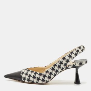 Jimmy Choo Black/White Houndstooth Fabric and Leather Liya Slingback Pumps Size 40, Pumps - Luxury Closet catalog