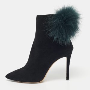 Jimmy Choo Black/Green Fox Fur and Suede Tesler Ankle Length Boots Size 37.5, Boots - Luxury Closet catalog