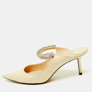 Jimmy Choo Beige Patent Leather Bing Crystal Embellished Pointed Toe Mules Size 38, Sandals - Luxury Closet catalog