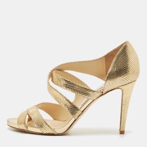 Jimmy Choo Gold Glitter Louise Strappy Sandals Size 41.5, Sandals - Luxury Closet catalog