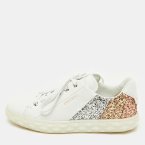 Jimmy Choo White Leather and Glitter Detail Diamond Low Top Sneakers Size 37, Athletic Shoes & Sneakers - Luxury Closet catalog