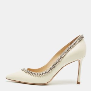 Jimmy Choo Cream Leather Crystal Embellished Romy Pointed Toe Pumps Size 38, Pumps - Luxury Closet catalog