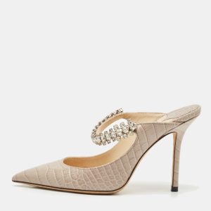 Jimmy Choo Beige Croc Embossed Leather Bing Mules Size 34, Sandals - Luxury Closet catalog
