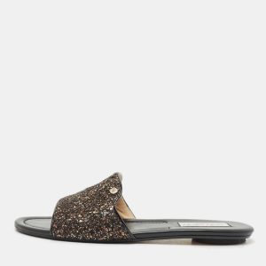 Jimmy Choo Bronze Glitter Nanda Flat Slides Size 41.5, Flats - Luxury Closet catalog