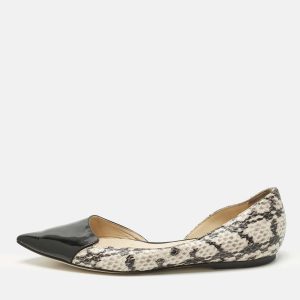 Jimmy Choo Black/Grey Patent Leather and Python Embossed Leather D'orsay Flats Size 37, Flats - Luxury Closet catalog