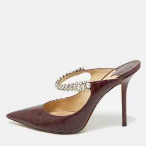 Jimmy Choo Burgundy Croc Embossed Leather Bing 100 Mules Size 40, Sandals - Luxury Closet catalog