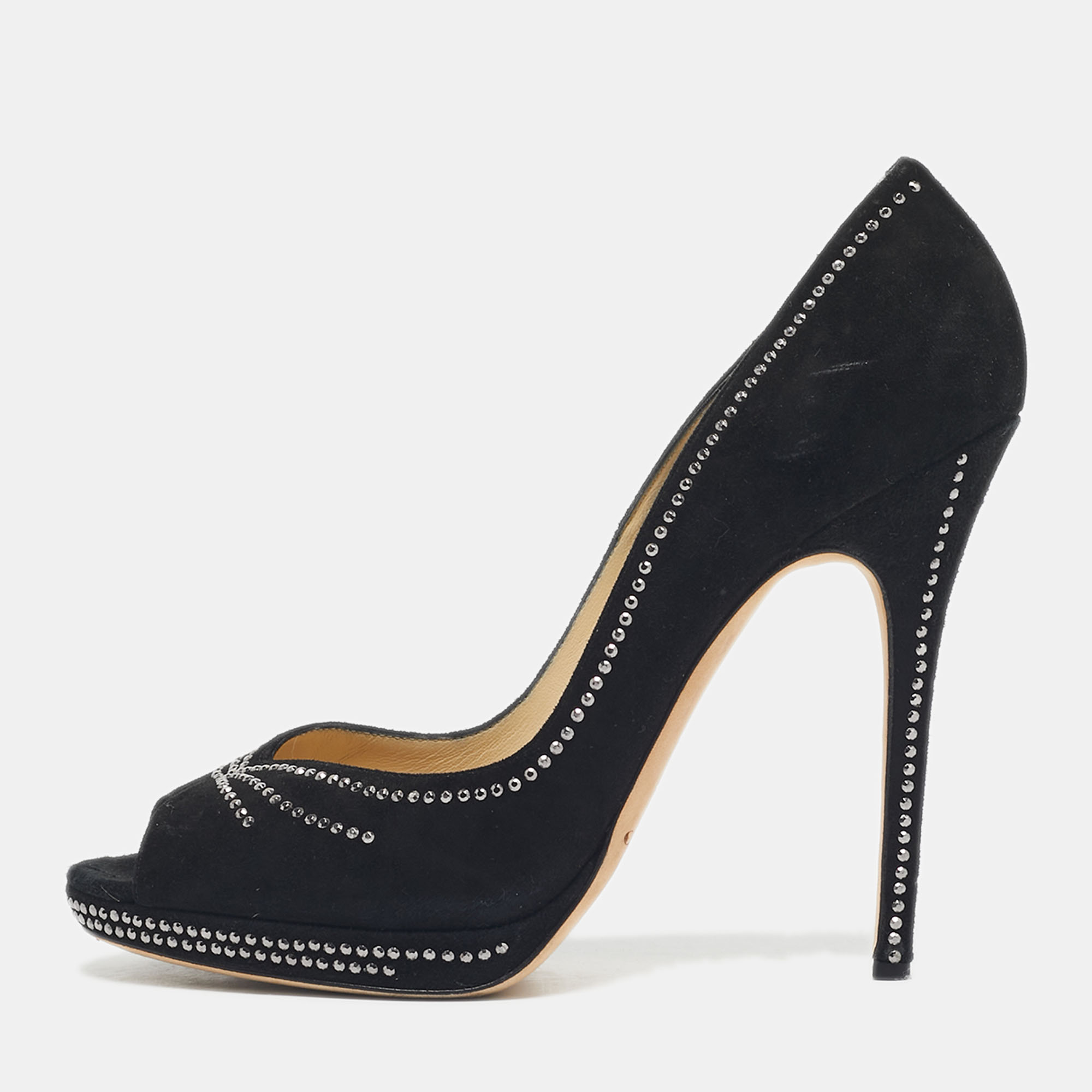 Jimmy Choo Black Suede Studded Peep Toe Pumps Size 41, Pumps - Luxury Closet catalog
