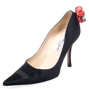 Jimmy Choo Black Satin Plastic Flower Clip Pointed Toe Pumps Size 37, Pumps - Luxury Closet catalog