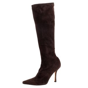 Jimmy Choo Brown Suede Leather Knee Length Pointed Toe Boots Size 38.5, Boots - Luxury Closet catalog