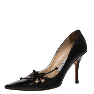Jimmy Choo Black Leather Cut Out Pointed Toe Pumps Size 37.5, Pumps - Luxury Closet catalog