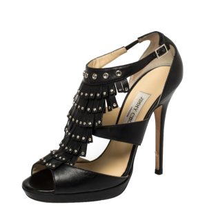 Jimmy Choo Black Leather Studded Fringe Platform Sandals Size 39, Sandals - Luxury Closet catalog