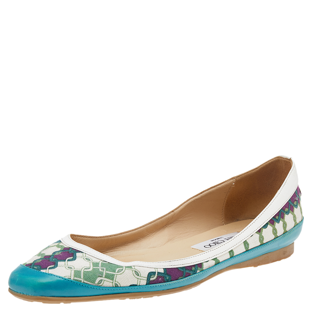Jimmy Choo Green Printed Canvas And Leather Flats Size 39, Flats - Luxury Closet catalog