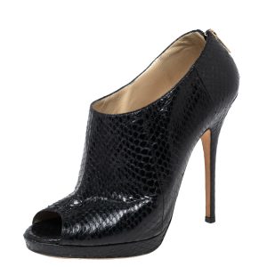 Jimmy Choo Black Python Leather Peep-Toe Ankle Booties Size 38.5, Boots - Luxury Closet catalog