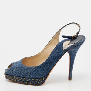Jimmy Choo Blue Denim Peep Toe Slingback Sandals Size 37.5, Sandals - Luxury Closet catalog
