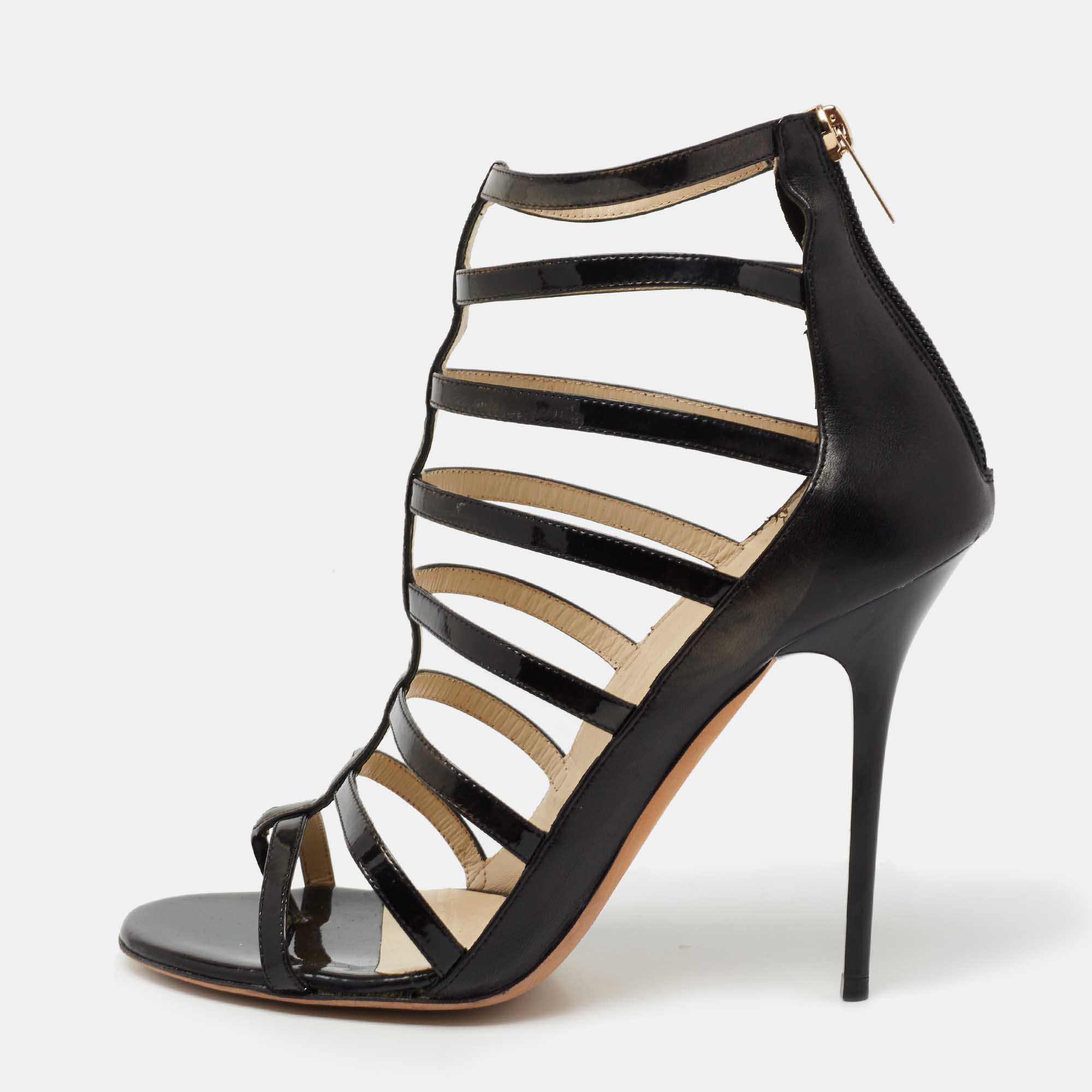 Jimmy Choo Black Patent Leather And Leather Gladiator Sandals Size 39.5, Sandals - Luxury Closet catalog