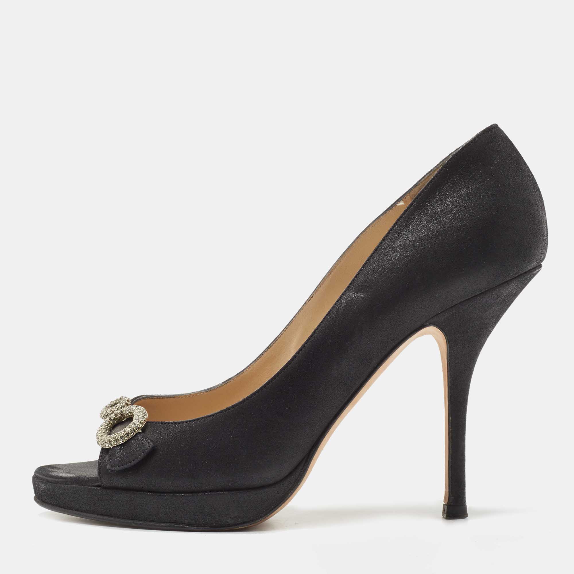 Jimmy Choo Black Nubuck Leather Open Toe Pumps Size 38, Pumps - Luxury Closet catalog