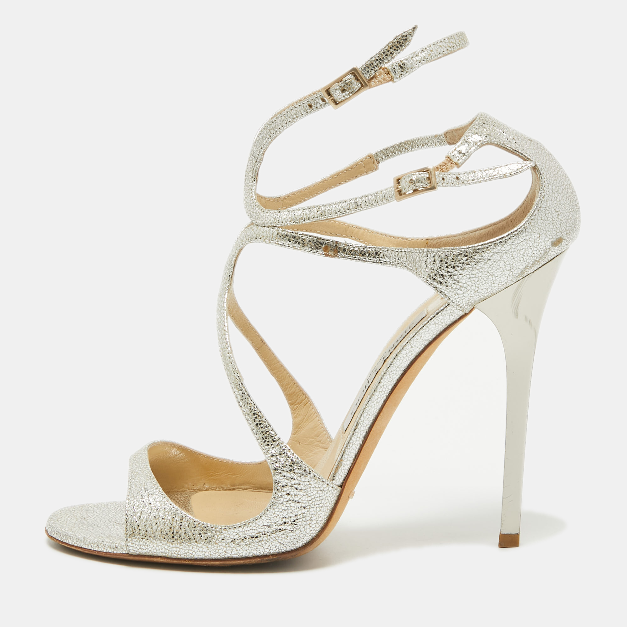 Jimmy Choo Silver Textured Leather Lance Sandals Size 40, Sandals - Luxury Closet catalog