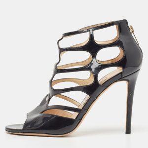 Jimmy Choo Black Patent Leather Cut Out Peep Toe Sandals Size 37, Sandals - Luxury Closet catalog