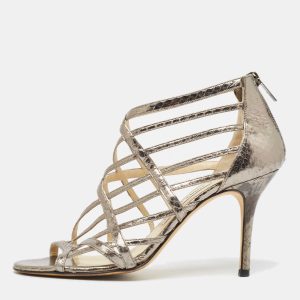 Jimmy Choo Metallic Grey Watersnake Strappy Peep Toe Sandals Size 39, Sandals - Luxury Closet catalog