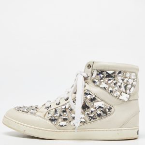 Jimmy Choo White Leather Tokyo Crystal Embellished High Top Sneakers Size 37.5, Athletic Shoes & Sneakers - Luxury Closet catalog
