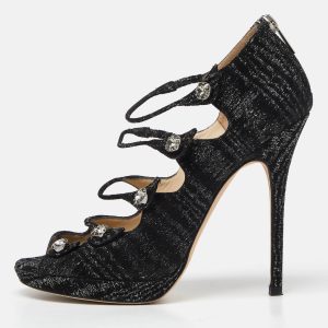 Jimmy Choo Black Lurex Fabric Platform Strap Sandals Size 37.5, Sandals - Luxury Closet catalog