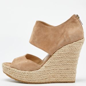 Jimmy Choo Beige Suede Wedge Espadrille Ankle Strap Sandals Size 38.5, Sandals - Luxury Closet catalog