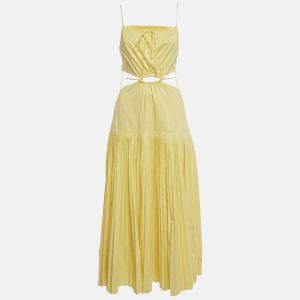 Jonathan Simkhai Yellow Cotton Blend Pleated Cut-Out Maxi Dress S, Dresses - Luxury Closet catalog