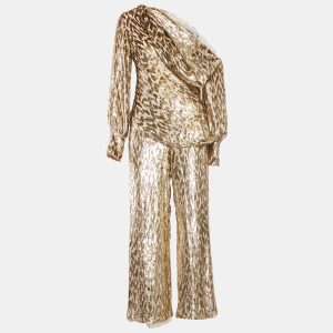 Jonathan Simkhai Gold Silk and Lurex Top and Pants Set S/XS, Suits - Luxury Closet catalog
