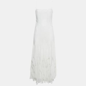 Simkhai White Chiffon Pleated Lace Maxi Dress S, Dresses - Luxury Closet catalog