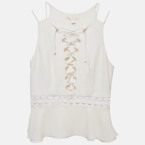 Jonathan Simkhai White Lace-up Crepe Flounce Top S, Shirts & Tops - Luxury Closet catalog