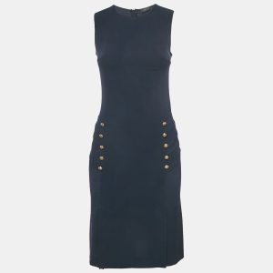 Joseph Navy Blue Stretch Crepe Button Detail Sleeveless Short Dress S, Dresses - Luxury Closet catalog