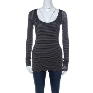 Joseph Grey Striped Tencel Stretch Knit Scoopneck Top S, Shirts & Tops - Luxury Closet catalog