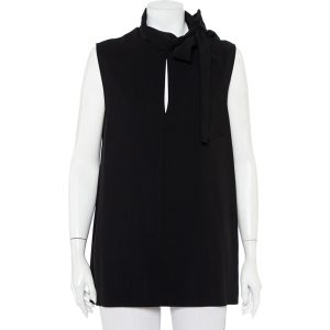 Joseph Black Crepe Neck Tie Detail Sleeveless Noon Top L, Shirts & Tops - Luxury Closet catalog