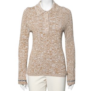 Joseph Beige Patterned Ribbed Knit Long Sleeve Polo Sweater L, Sweaters & Cardigans - Luxury Closet catalog