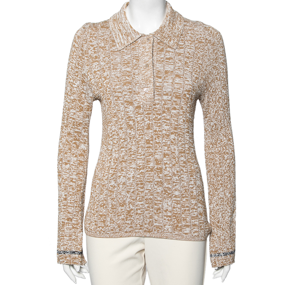 Joseph Beige Patterned Ribbed Knit Long Sleeve Polo Sweater L, Sweaters & Cardigans - Luxury Closet catalog