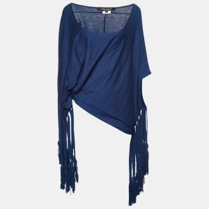 Junya Watanabe Comme des Garcons Navy Blue Cotton Knit Fringed Detail Top L, Shirts & Tops - Luxury Closet catalog