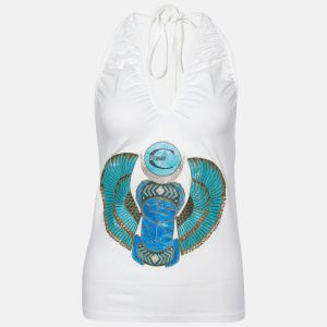 Just Cavalli White Printed Cotton Halter Neck Top M, Shirts & Tops - Luxury Closet catalog