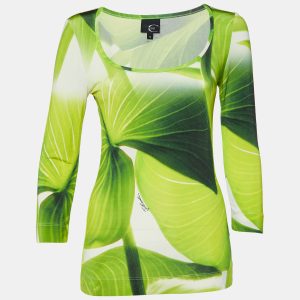 Just Cavalli Green Leaf Print Jersey Scoop Neck Top S, Shirts & Tops - Luxury Closet catalog