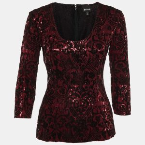 Just Cavalli Pink Flock Print Sequined Scoop Neck Top M, Shirts & Tops - Luxury Closet catalog