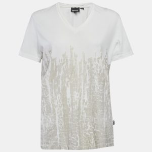 Just Cavalli Off White Printed Cotton Blend V- Neck T-Shirt M, Shirts & Tops - Luxury Closet catalog