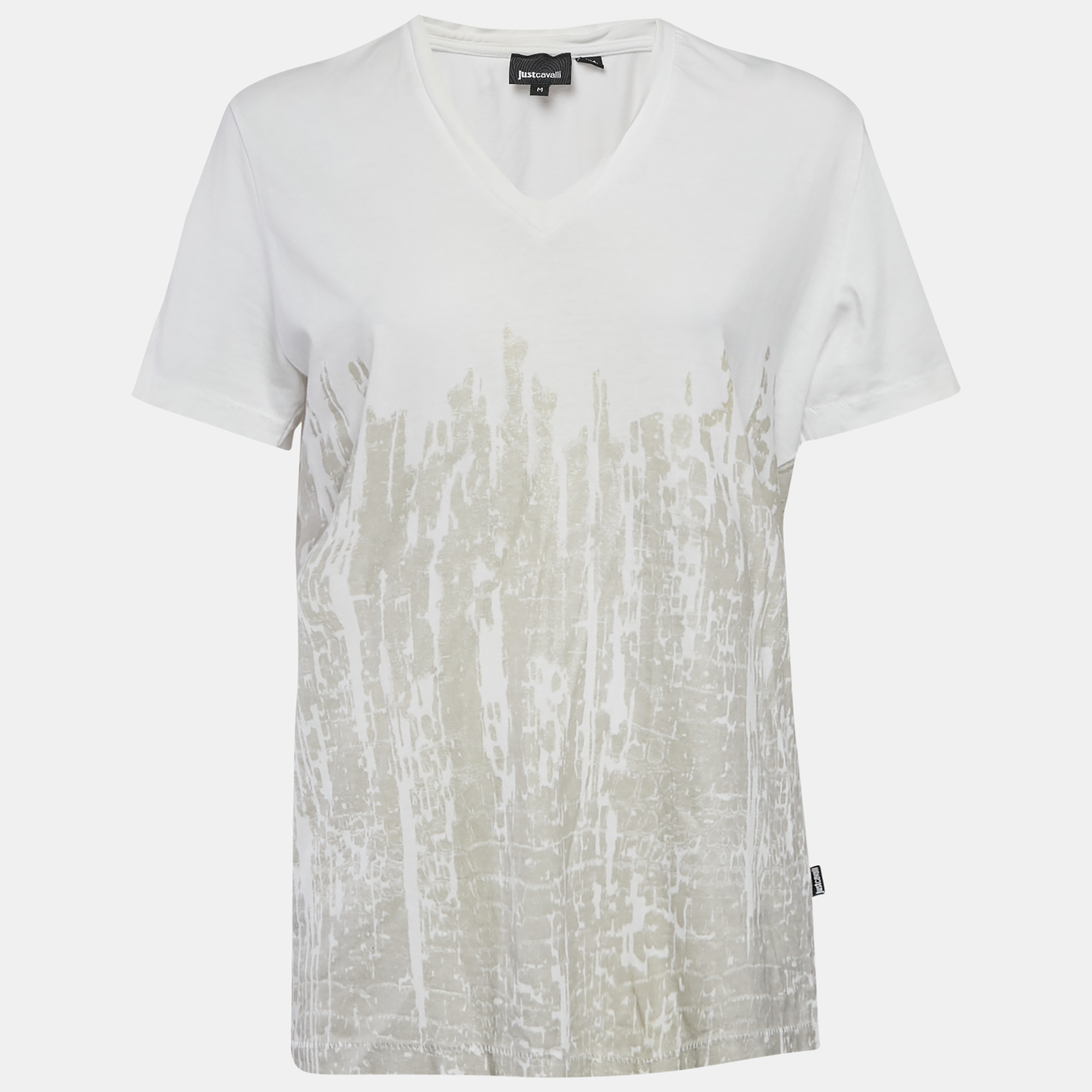 Just Cavalli Off White Printed Cotton Blend V- Neck T-Shirt M, Shirts & Tops - Luxury Closet catalog
