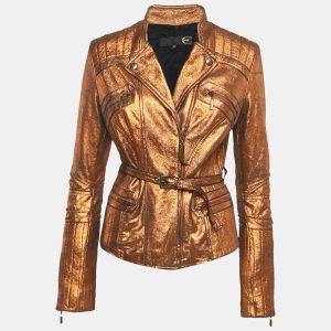 Just Cavalli Metallic Leather Zip-Up Biker Jacket S, Coats & Jackets - Luxury Closet catalog
