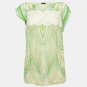 Just Cavalli Green Printed Lace Trim Silk Top L, Shirts & Tops - Luxury Closet catalog
