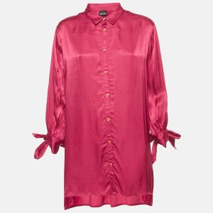 Just Cavalli Satin Pink Tie- Up Sleeve Shirt Blouse L, Shirts & Tops - Luxury Closet catalog