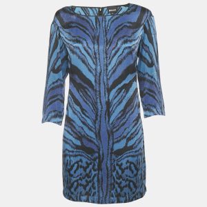 Just Cavalli Blue Animal Print Silk Long Sleeve Mini Dress M, Dresses - Luxury Closet catalog