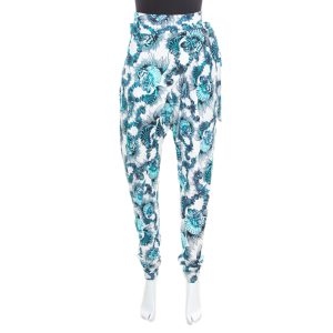 Just Cavalli White and Blue Shell Printed Draped Tie Detail Pants M, Clothing - Luxury Closet catalog