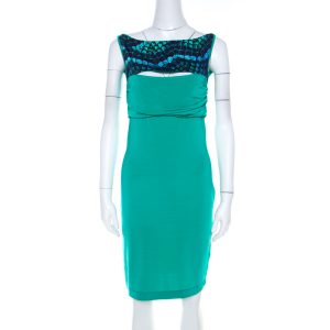 Just Cavalli Green Stretch Knit Snakeskin Print Cut Out Yoke Detail Sleeveless Dress L, Dresses - Luxury Closet catalog